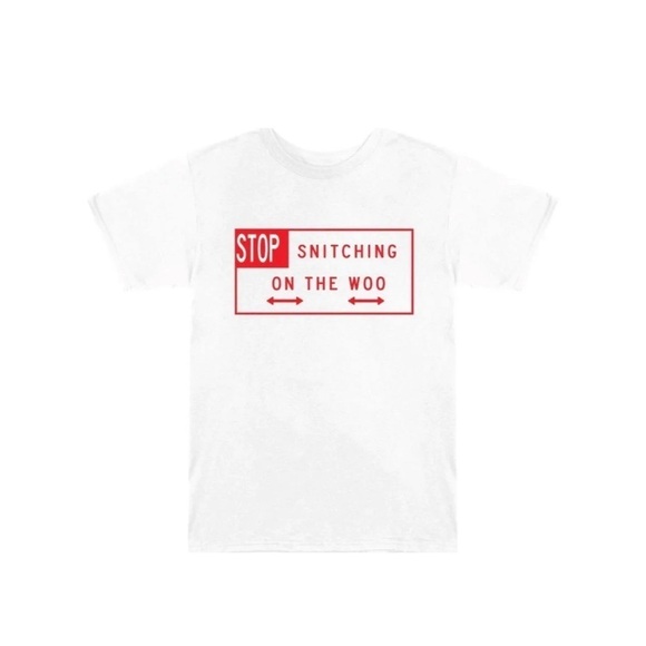 VLONE Stop Snitching on The Woo Pop Smoke T-Shirt White Red Graphic Tee XXL - Picture 1 of 5